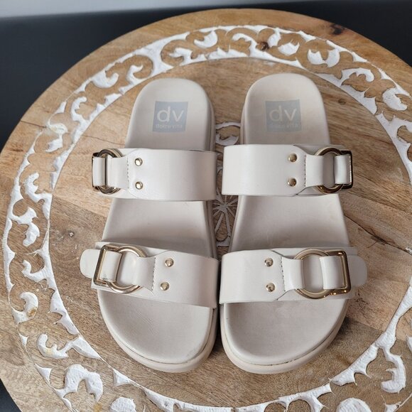 Dv Dolce Vita Womens Beige Buckle Slide Sandals Size 7 Faux Leather Casual Slip- - Picture 6 of 11